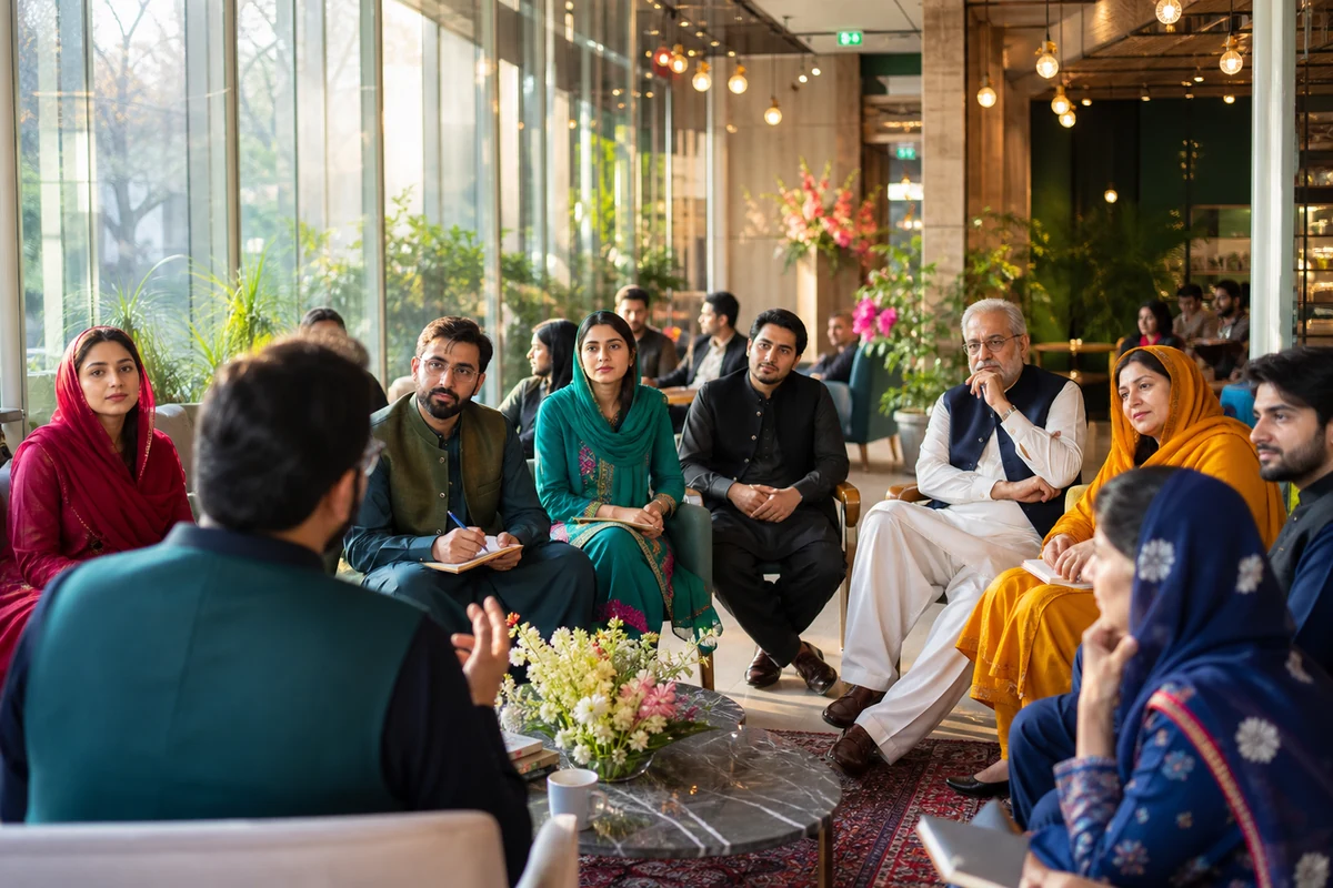 Pakistani adults taking part in a thoughtful community learning circle