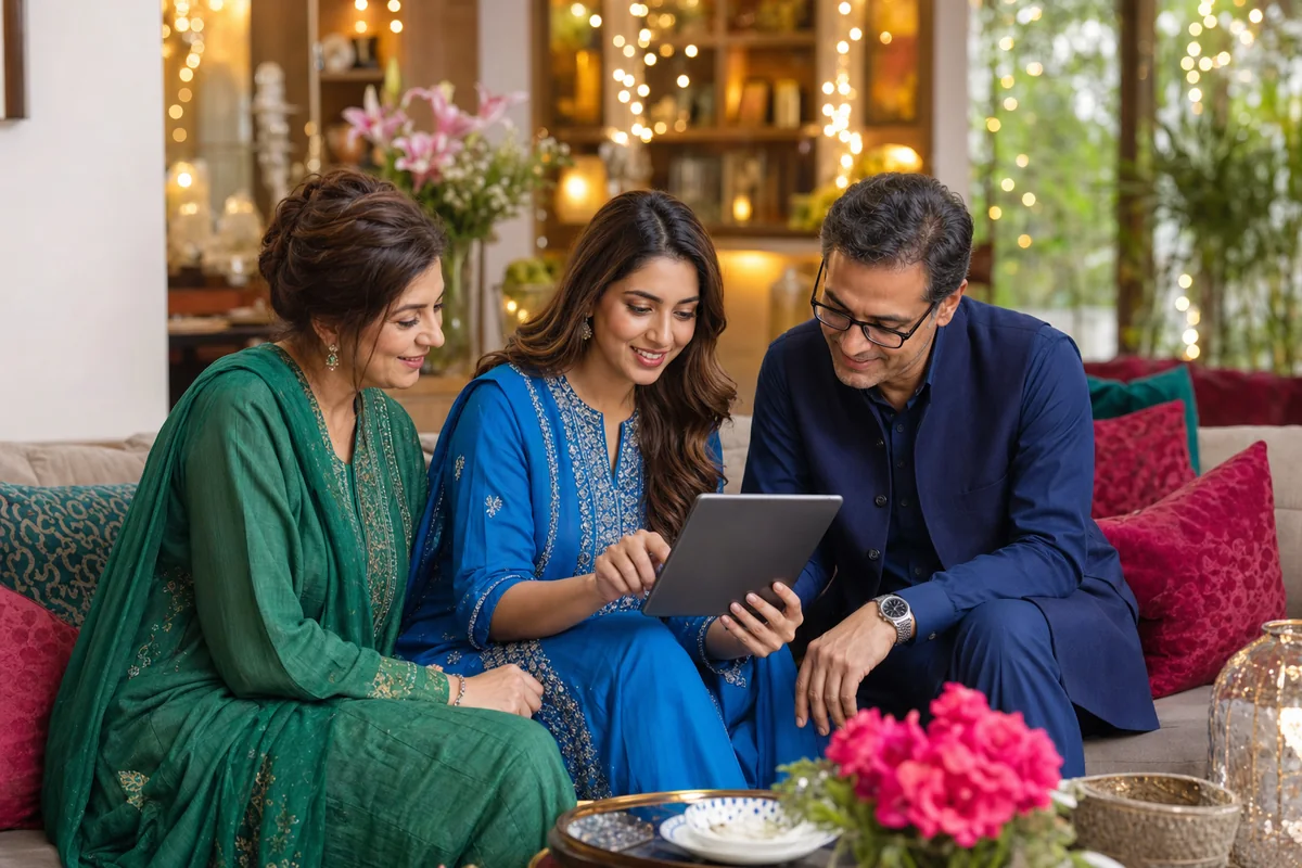 A modern Pakistani family preparing a matrimonial profile together