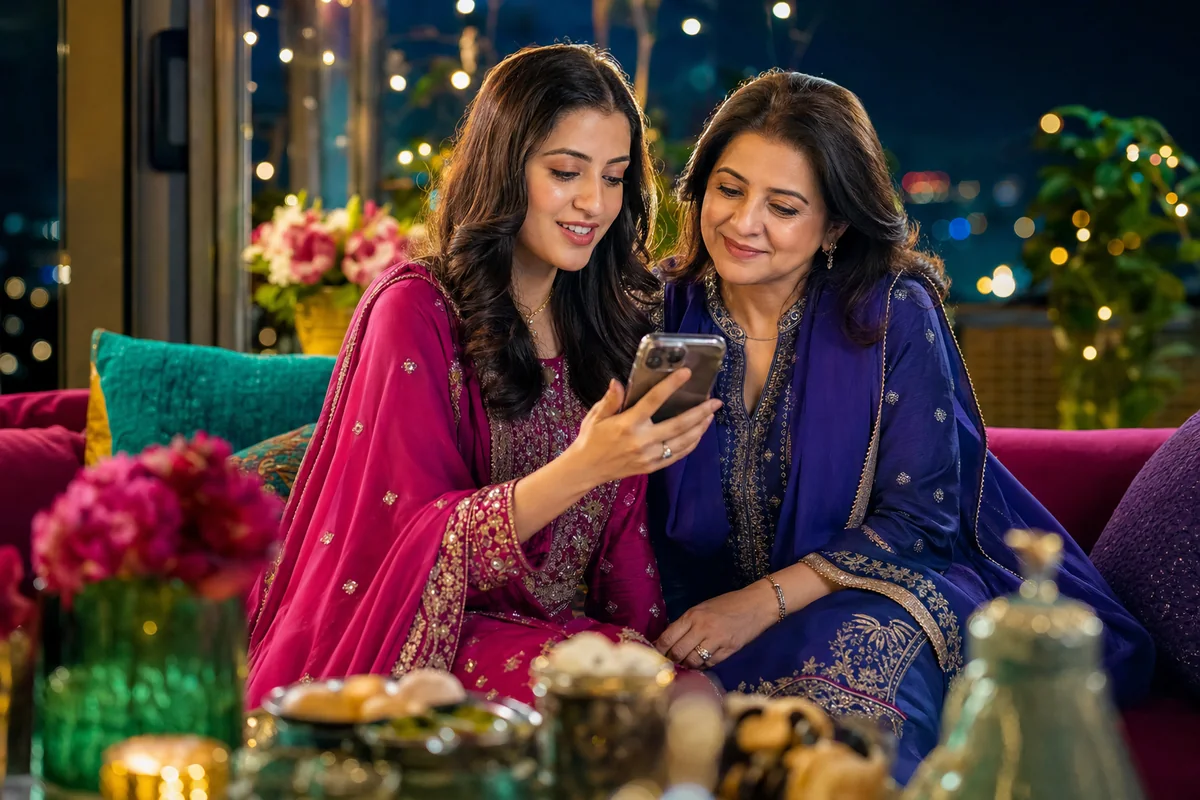 A Pakistani mother and adult daughter reviewing privacy choices together