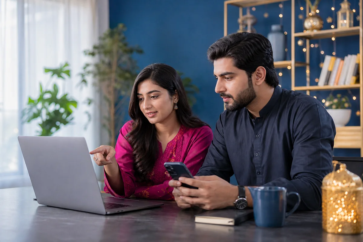 A Pakistani brother and sister accessing private account support together