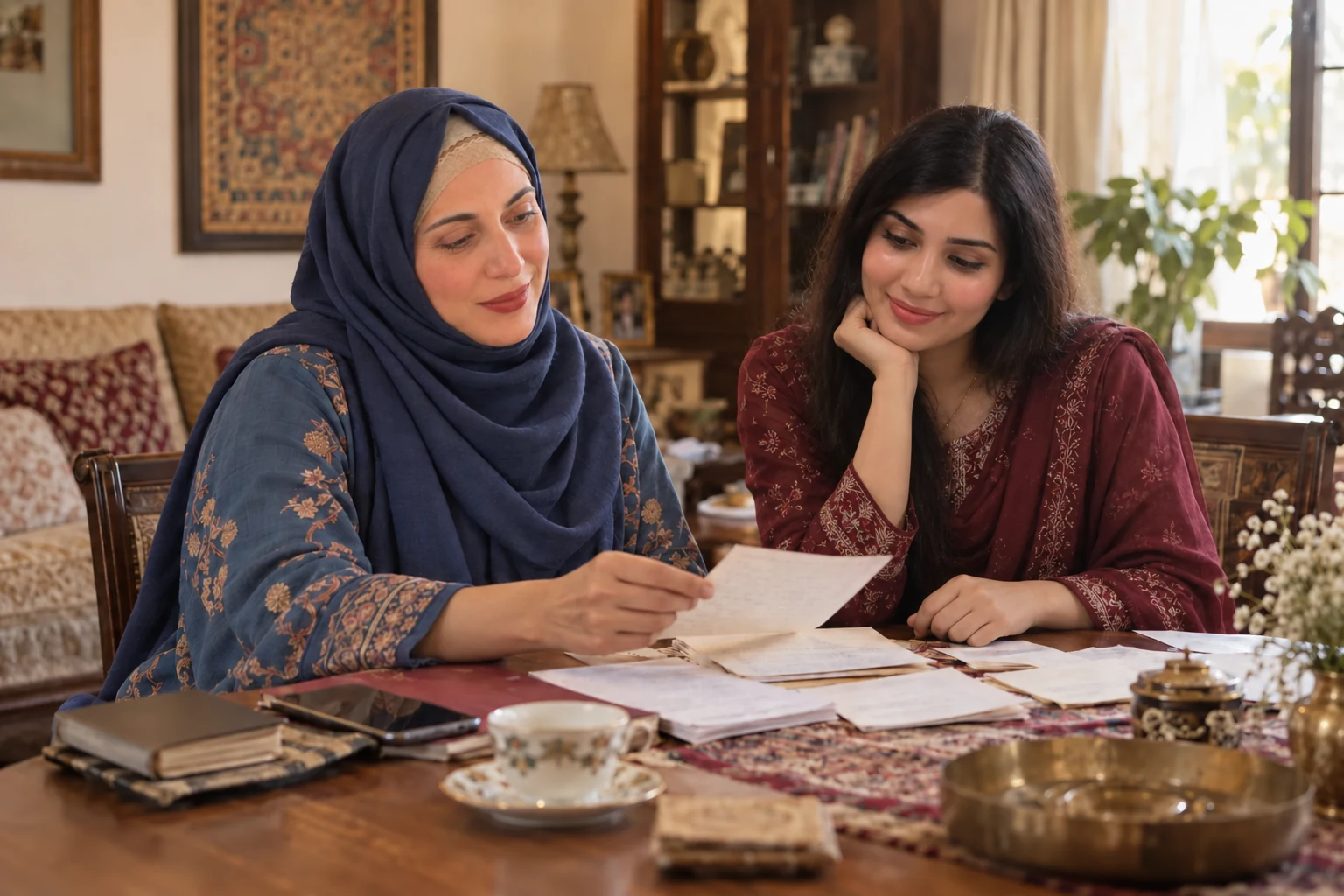 Misaq co-founders Huma and Neha reviewing family matchmaking notes together
